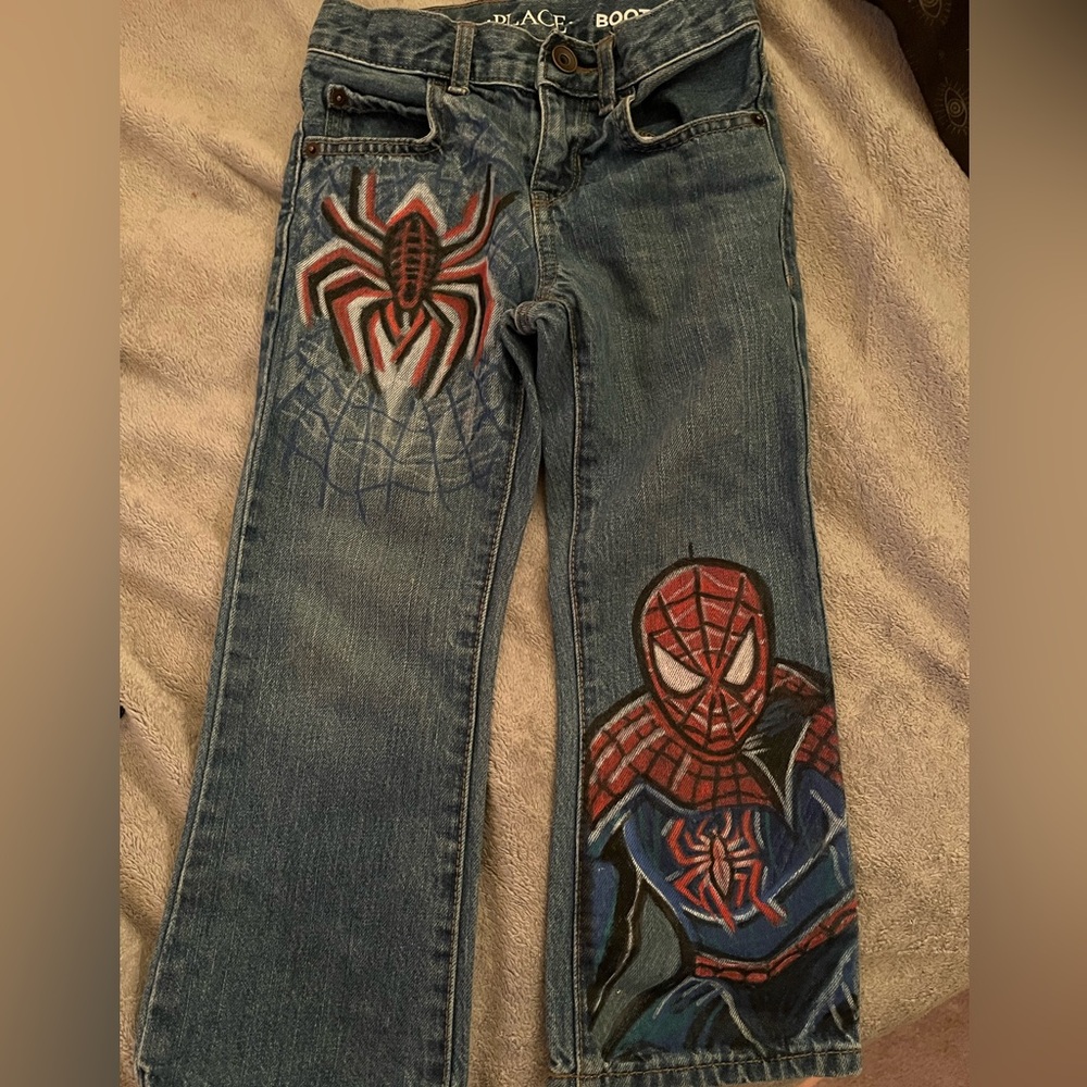 HAND PAINTED by ME- Spider-ManThemed Blue Jeans For Boys